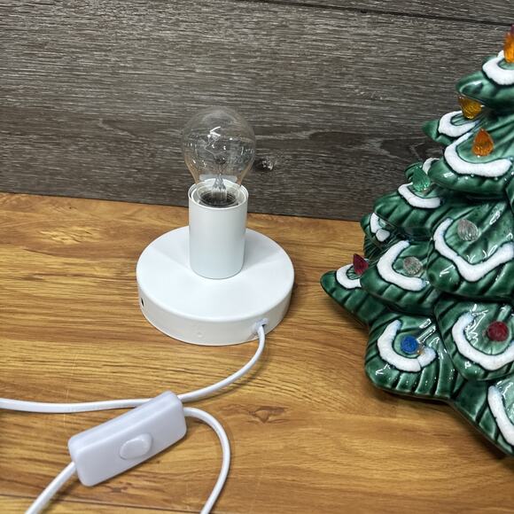 Vintage MCM Ceramic Christmas Tree 15” Lighted With Base Holiday Decor - Picture 9 of 10